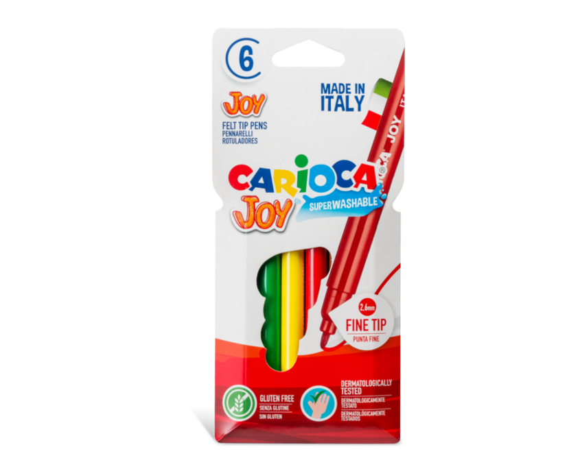 Carioca super lavabila, varf subtire 2.6mm,  6 culori/cutie, Carioca Joy