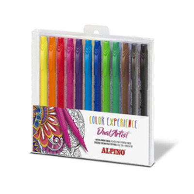 Carioca tip pensula cu 2 capete, varf liner 0.7mm/, 12 culori/set, ALPINO Color Experience