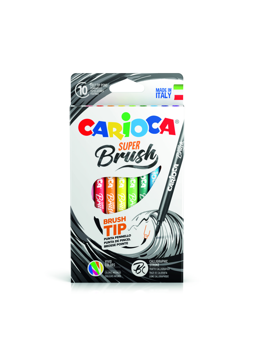 Carioca, varf flexibil - 1-6mm (tip pensula), 10 culori/cutie, Carioca Super Brush