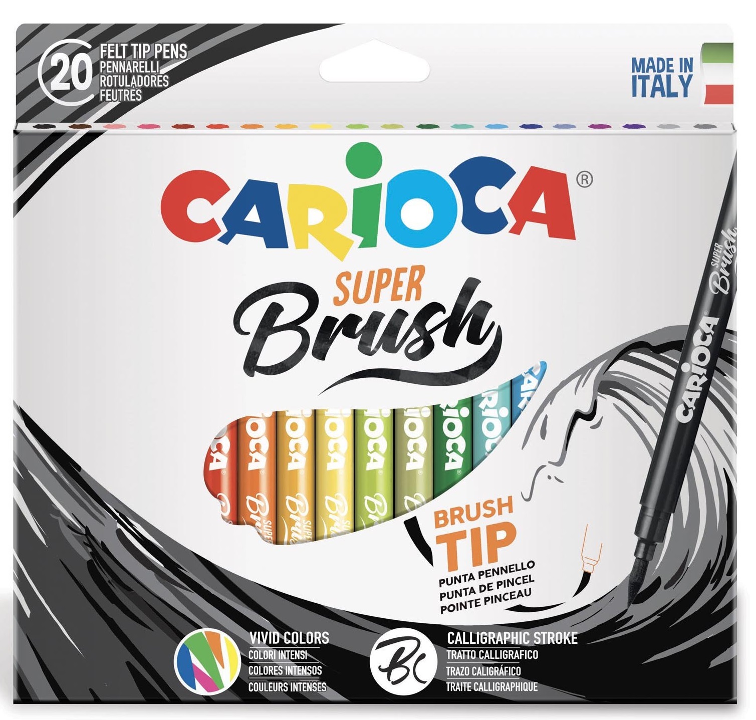 Carioca, varf flexibil - 1-6mm (tip pensula), 20 culori/cutie, Carioca Super Brush