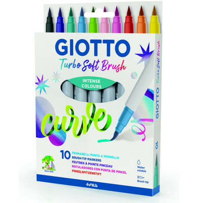 Carioca, varf flexibil (tip pensula), 10 culori/cutie, GIOTTO Turbo Soft Brush - culori intense