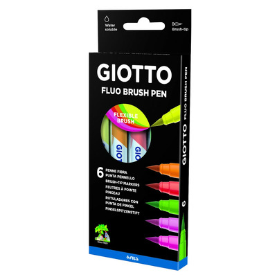 Carioca, varf flexibil (tip pensula), 6 culori/cutie, GIOTTO Turbo Soft Brush - culori neon