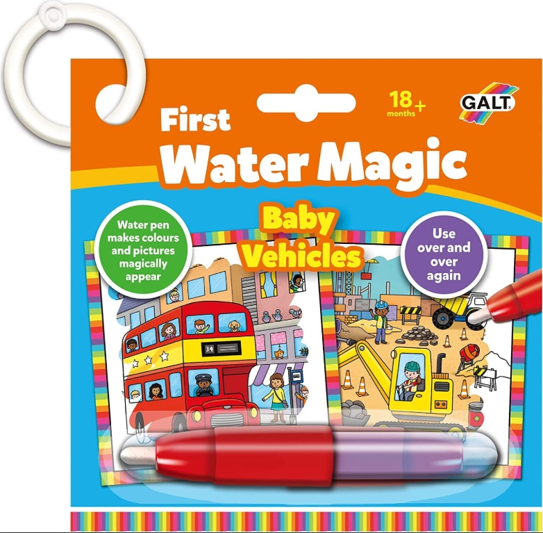 Carte de colorat cu apa reutilizabila, Galt baby water magic vehicule