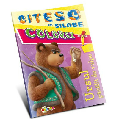 Citesc pe silabe. Colorez. Ursul pacalit de vulpe