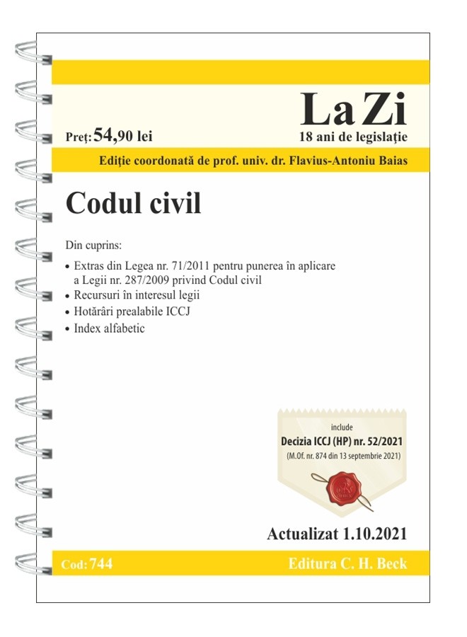 Codul civil. Cod 744. Actualizat la 1.10.2021