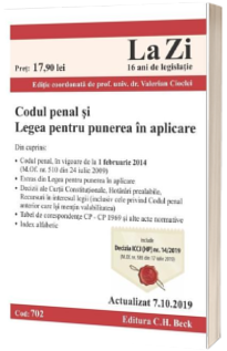 Codul penal si Legea pentru punerea in aplicare. Cod 702. Actualizat la 7.10.2019