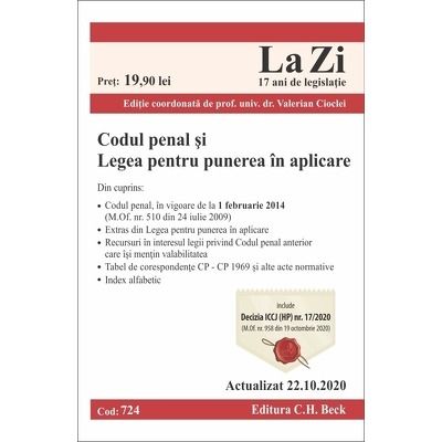 Codul penal si Legea pentru punerea in aplicare. Cod 724. Actualizat la 22.10.2020