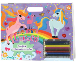 Coloreaza unicorni. Contine creioane colorate!