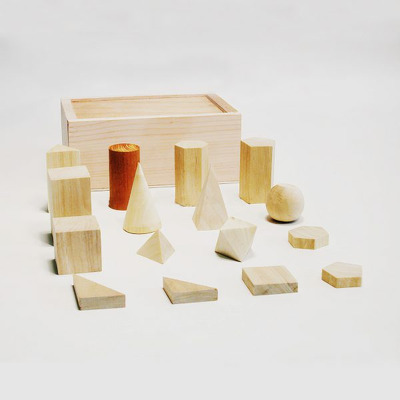 Corpuri geometrice mini din lemn set 16 piese