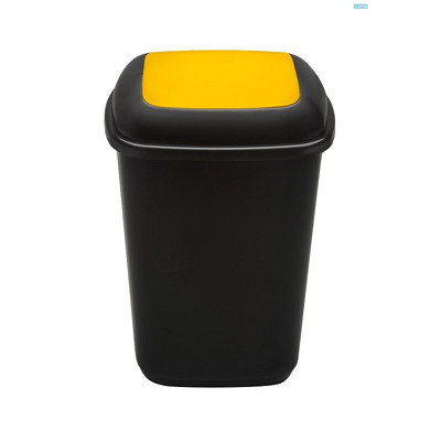 Cos plastic pentru reciclare selectiva, capacitate 28l, Plafor Quatro - negru cu capac galben