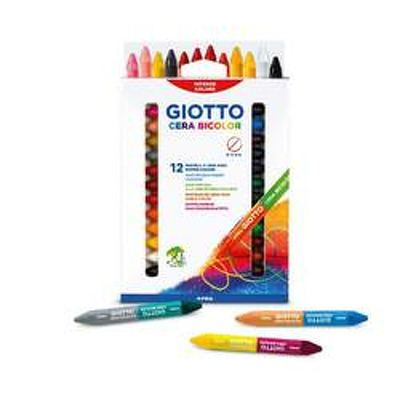Creioane cerate din plastic, cu 2 capete, 12 culori/cutie, GIOTTO Cera Bicolor