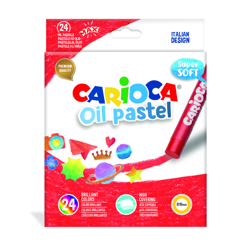 Creioane cerate, rotunde, D-10mm, 24 culori/cutie, Carioca Oil Pastel Crayons Maxi