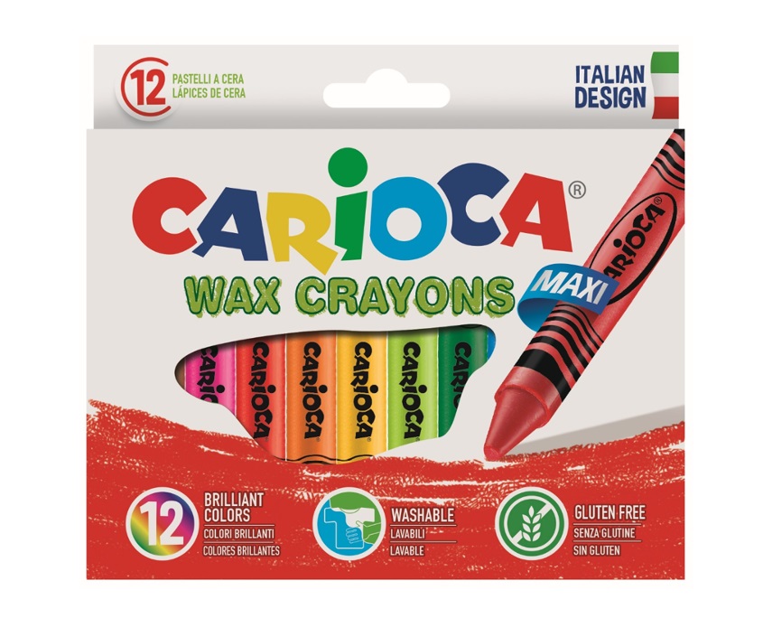 Creioane cerate rotunde, lavabile, 12 culori/cutie, Carioca Wax Crayon Jumbo