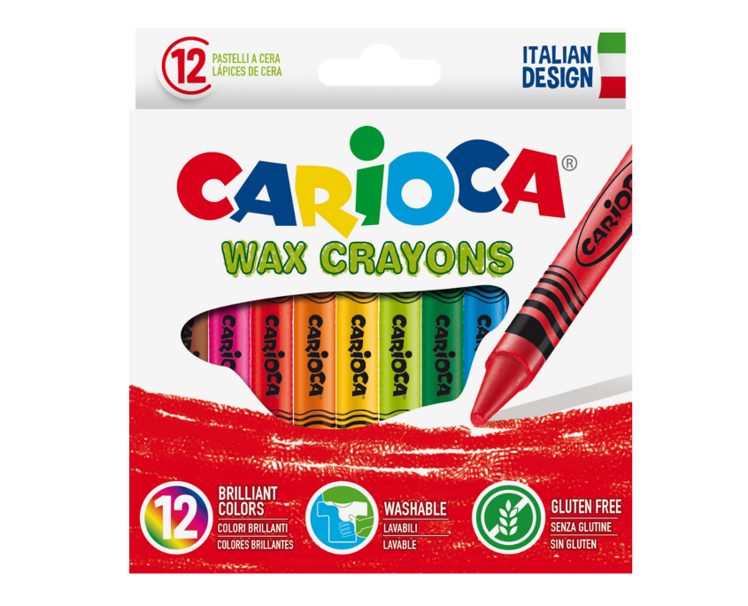 Creioane cerate rotunde, lavabile, 12 culori/cutie, Carioca Wax Crayons