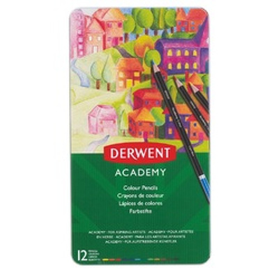 Creioane colorate Academy, cutie metalica, 12 buc/set