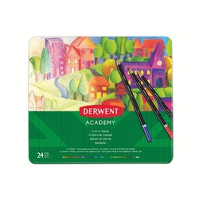 Creioane colorate Academy, cutie metalica, 24 buc/set