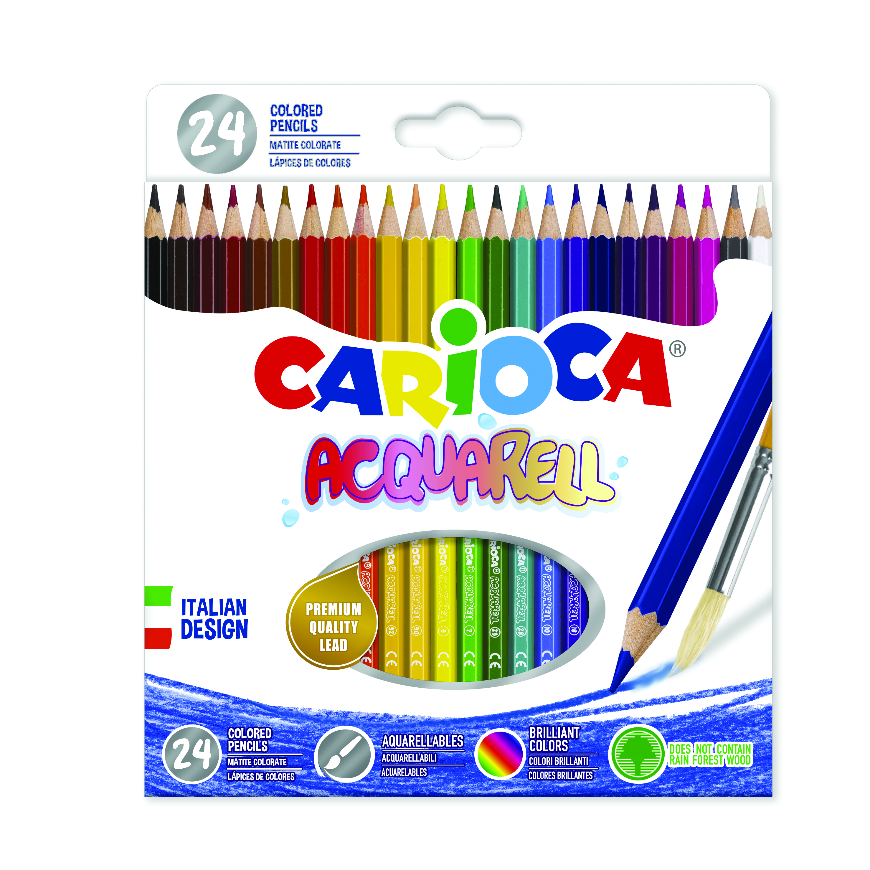 Creioane colorate Carioca Acquarell, hexagonale, 24 culori/cutie - cutie carton