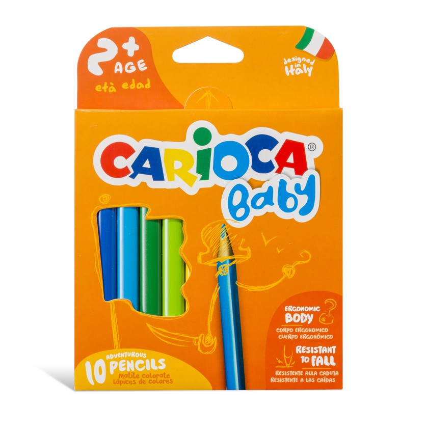 Creioane colorate Carioca Baby 2 , triunghiulare, 10 culori/cutie