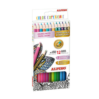 Creioane colorate, cutie carton, 12 culori/set (7 pastel si 5 metalizate), ALPINO Color Experience