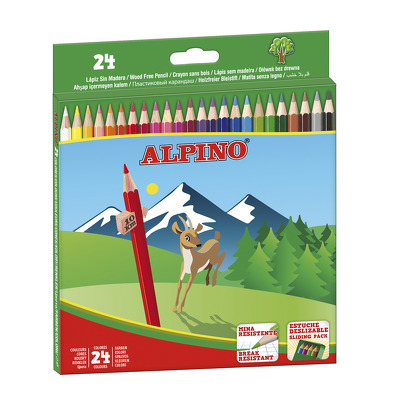 Creioane colorate, cutie carton, 24 culori/set, Alpino