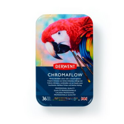 Creioane colorate Derwent Professional Chromaflow, cutie metalica, 36 buc/set