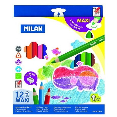 Creioane de colorat - set 12 culori MAXI cu ascutitoare - Milan