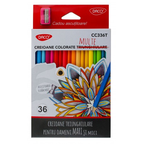 Creioane pentru colorat - set cu 36 de culori si ascutitoare cadou - Daco CC336