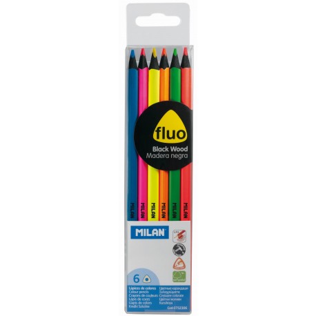 Creion color 6 culori Fluo lemn negru, Milan