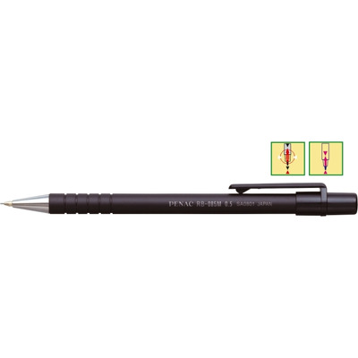 Creion mecanic Penac RB-085M, rubber grip, 0.5mm, con si varf metalic - corp negru