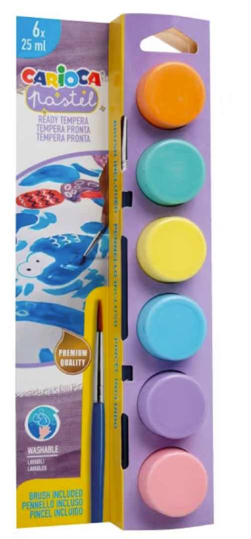 Culori tempera 6 culori pastel 25 ml CARIOCA 40485