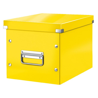 Cutie depozitare LEITZ WOW Click & Store, carton laminat, Cub, medie, galben