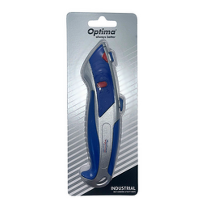 Cutter Optima Industrial, lama trapezoidala si 5 rezerve SK5, cu auto-incarcare, zinc cu rubber grip