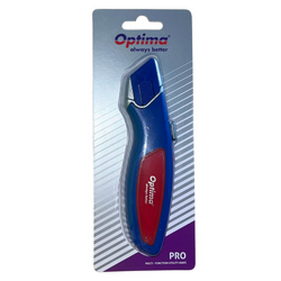 Cutter Optima Pro, lama trapezoidala si 2 rezerve SK5, auto-retractabil, aluminiu cu rubber grip