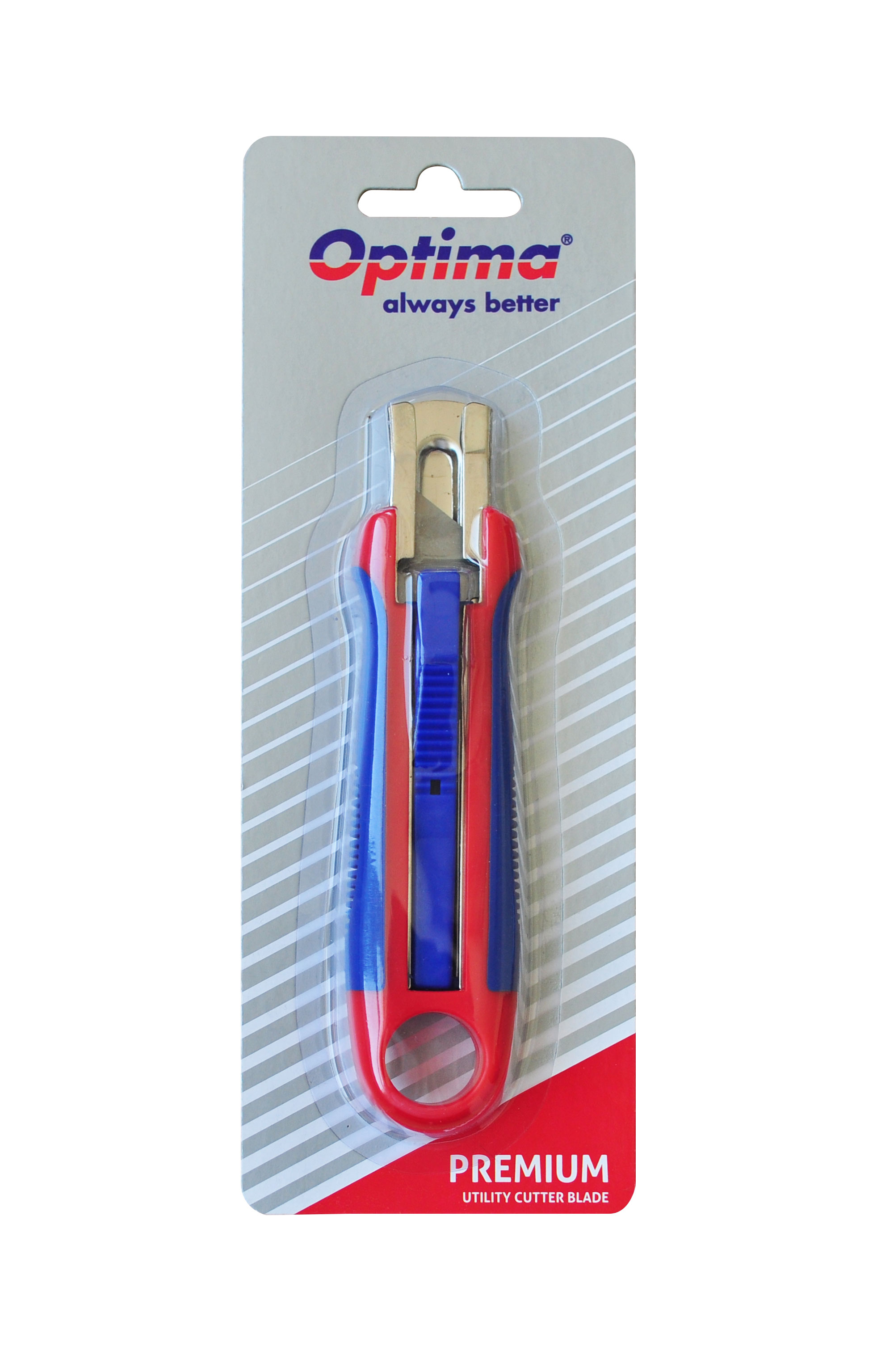 Cutter premium Optima, lama trapezoidala SK5, auto-retractabil, sina metalica, ABS cu rubber grip