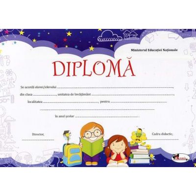 Diploma - Format A4, model imagine ghiozdan cu doi copii