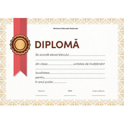 Diploma scolara pentru anul 2023 - Format A4 (model panglica rosie)