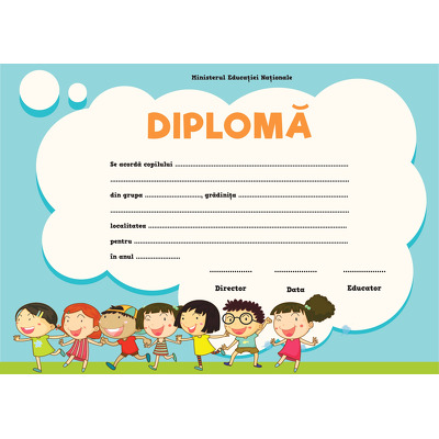 Diploma scolara pentru anul 2024 - Format A4, pentru gradinita (model imagine copii)