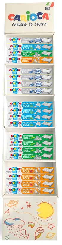 Display Carioca Coloring Roll, 30 x 198 cm/rola, hartie autoadeziva - 12 x 4 modele asortate