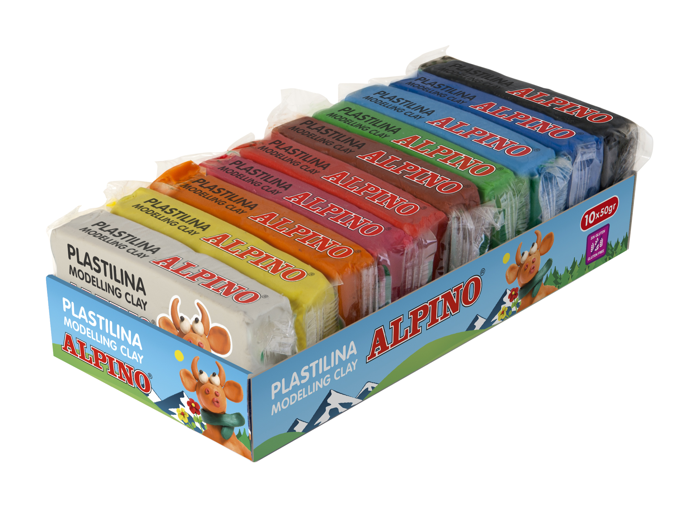 Display plastilina standard, 10 x 50gr./display, Alpino - 10 culori asortate