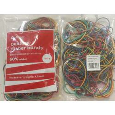 Elastice pentru bani, 60% cauciuc, 100gr./punga, D 65, grosime 1.5mm x 1.5mm, Optima - culori asorta