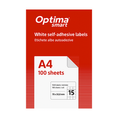 Etichete albe autoadezive 15/A4, 70 x 50.8 mm, 100 coli/top, Optima Smart