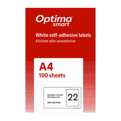 Etichete albe autoadezive 22/A4, 105 x 25.4 mm, 100 coli/top, Optima Smart