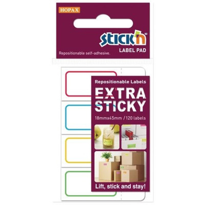 Etichete autoadezive 18 x 44 mm, 4 x 120 etichete/set Stickn Extra sticky label - albe-chenar color