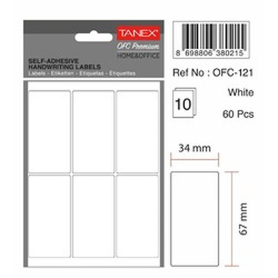 Etichete autoadezive, 34 x 67 mm, 60 buc/set, TANEX, alb