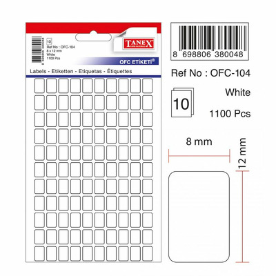 Etichete autoadezive albe, 8 x 12 mm, 1100 buc/set, Tanex