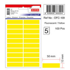 Etichete autoadezive color, 13 x 50 mm, 100 buc/set, Tanex - galben fluorescent