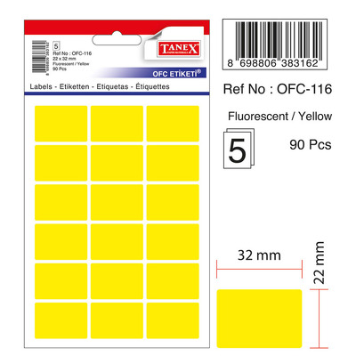Etichete autoadezive color, 22 x 32 mm, 90 buc/set, Tanex - galben fluorescent