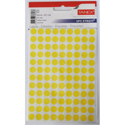Etichete autoadezive color, D10 mm, 540 buc/set, Tanex- galben