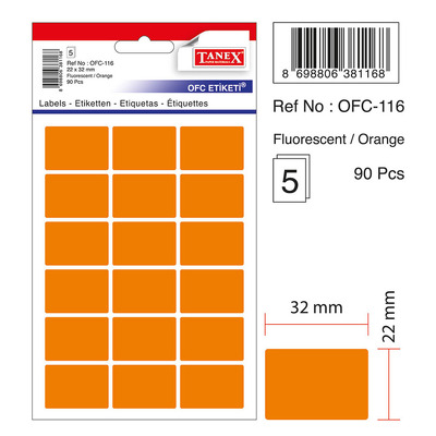 Etichete autoadezive color - orange fluorescent, 22 x 32 mm, 90 buc/set, Tanex