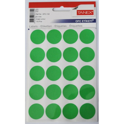Etichete autoadezive color - verde, D25 mm, 100 buc/set, Tanex